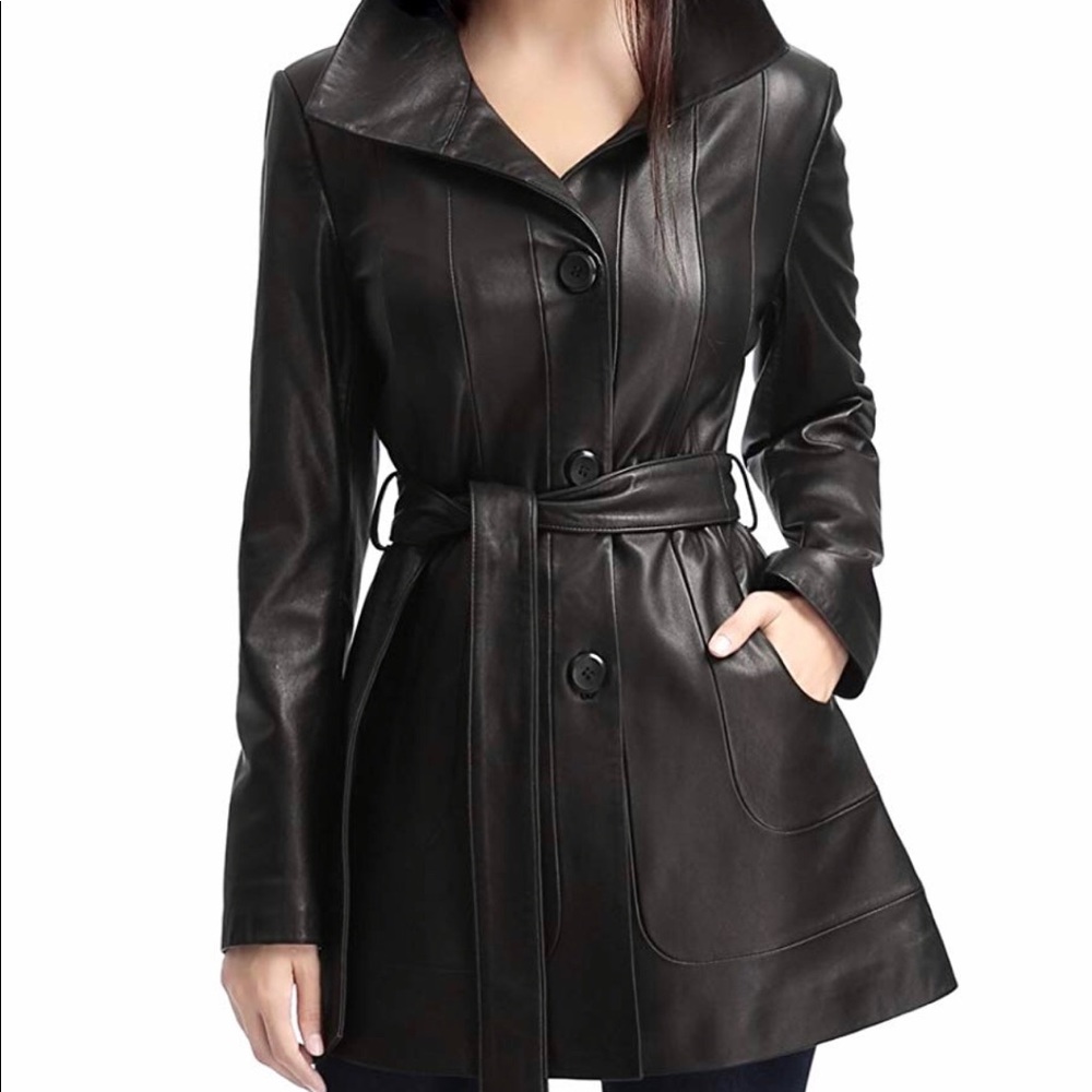 Women Leather Trench Coat